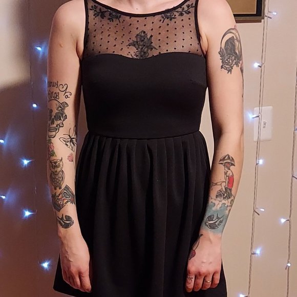 TRF Zara Collection Black Sheer Top Sleevess Fit Flare Dress, Size 5 - Picture 1 of 8